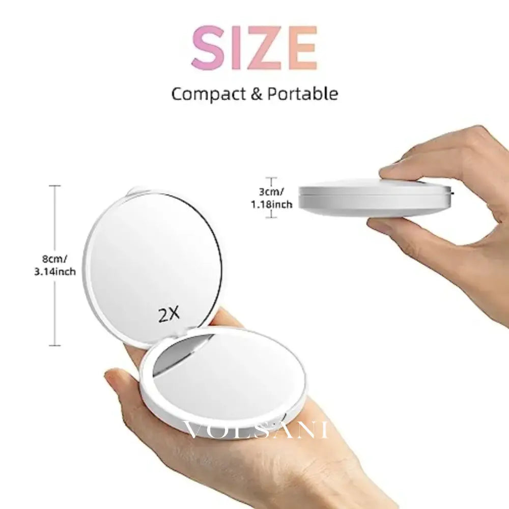Lighted Compact Mirror with 2X Magnification Pocket Travel & Handbag Mirror Dimmable LED USB Rechargeable - Decor >