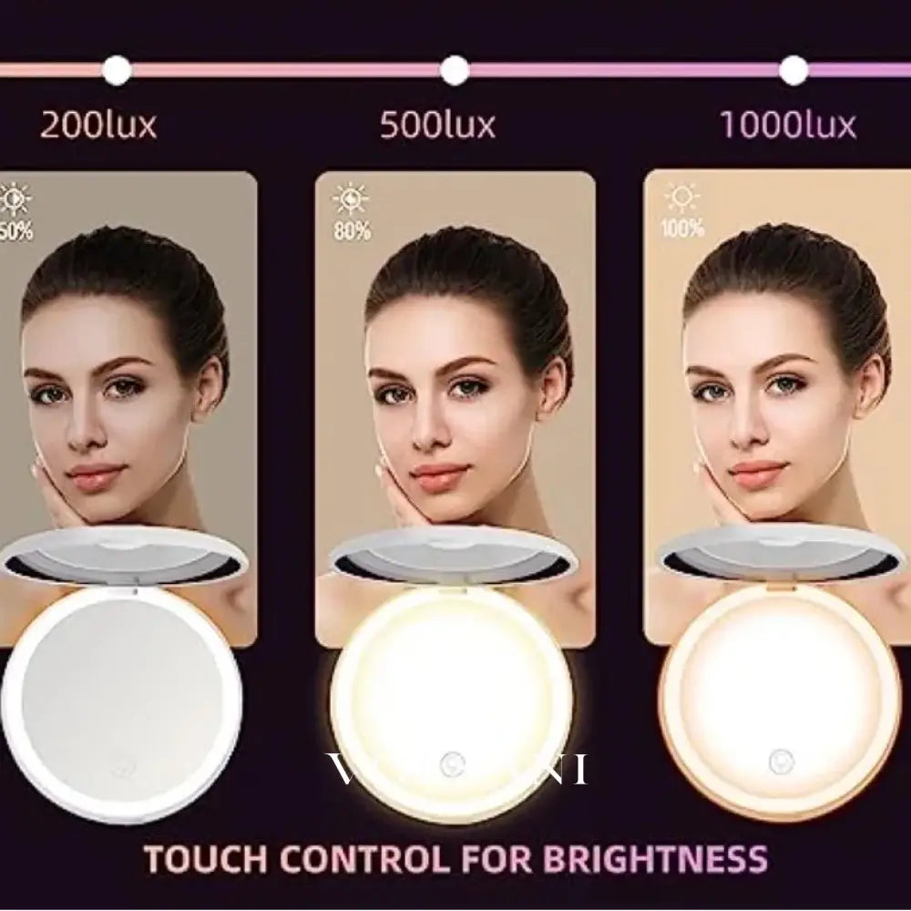Lighted Compact Mirror with 2X Magnification Pocket Travel & Handbag Mirror Dimmable LED USB Rechargeable - Decor >