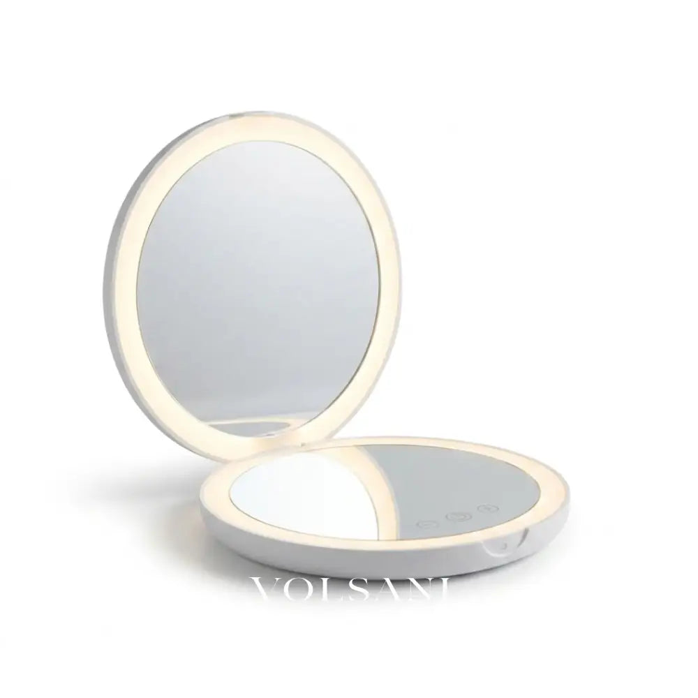 Lighted Compact Mirror with 2X Magnification Pocket Travel & Handbag Mirror Dimmable LED USB Rechargeable - Decor >