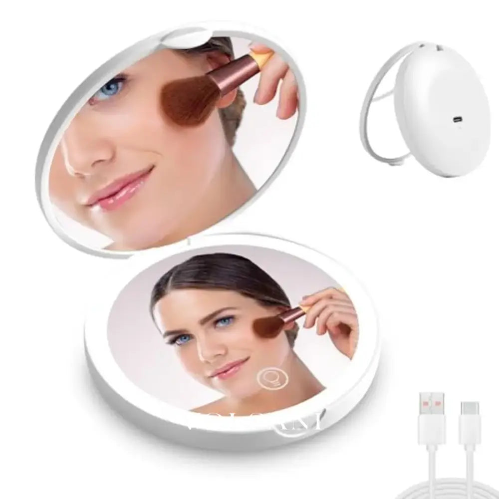 Lighted Compact Mirror with 2X Magnification Pocket Travel & Handbag Mirror Dimmable LED USB Rechargeable - Decor >