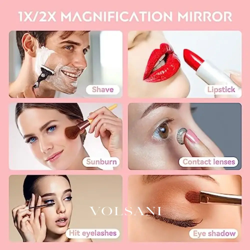 Lighted Compact Mirror with 2X Magnification Pocket Travel & Handbag Mirror Dimmable LED USB Rechargeable - Decor >