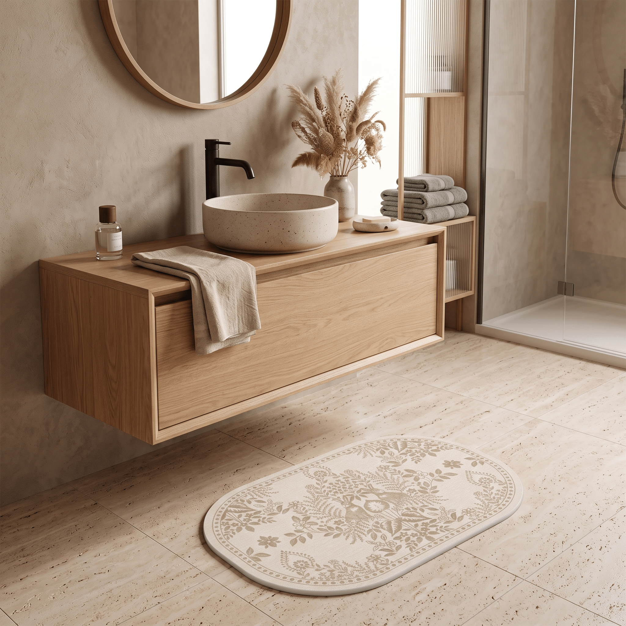 LOES: Sneldrogende Absorberende Badmat – Vintage Ruit - Volsani
