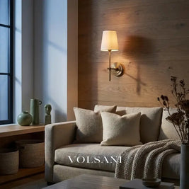 LOTTE: Wandlamp met Stoffen Kap (Messing) - Volsani