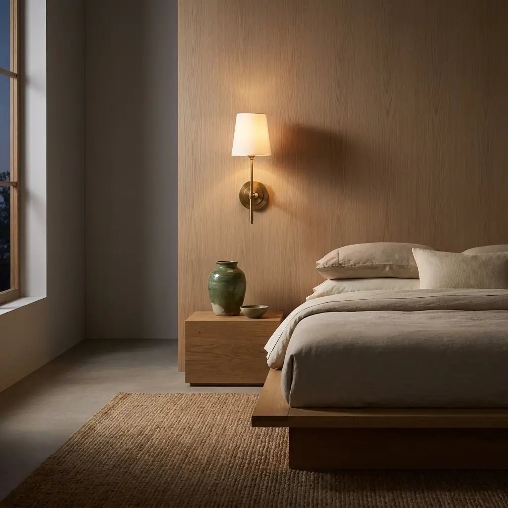 LOTTE: Wandlamp met Stoffen Kap (Messing) - Volsani