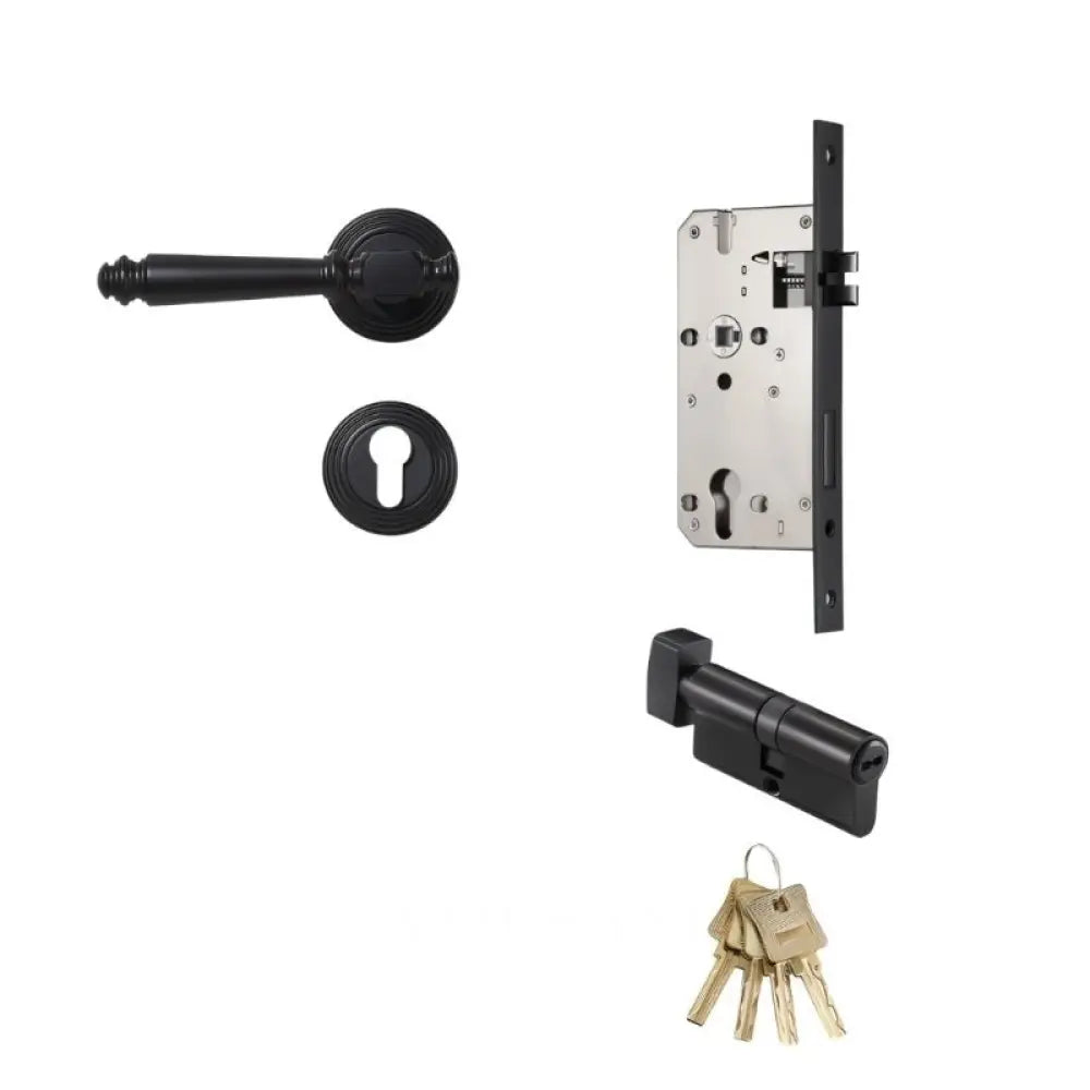 Louter Handle and Lock - L5.8’’(14.8cm) x H2.2’’(5.6cm) / With Mortice Lock & Keys / Matte Black