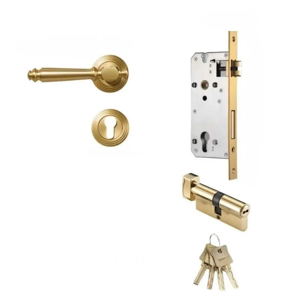 Louter Handle and Lock - L5.8’’(14.8cm) x H2.2’’(5.6cm) / With Mortice Lock & Keys / Satin Brass