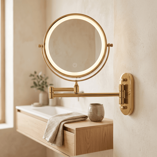 LYNN: Oplaadbare LED Wandspiegel – Vergrotend & 360° Draaibaar - Volsani