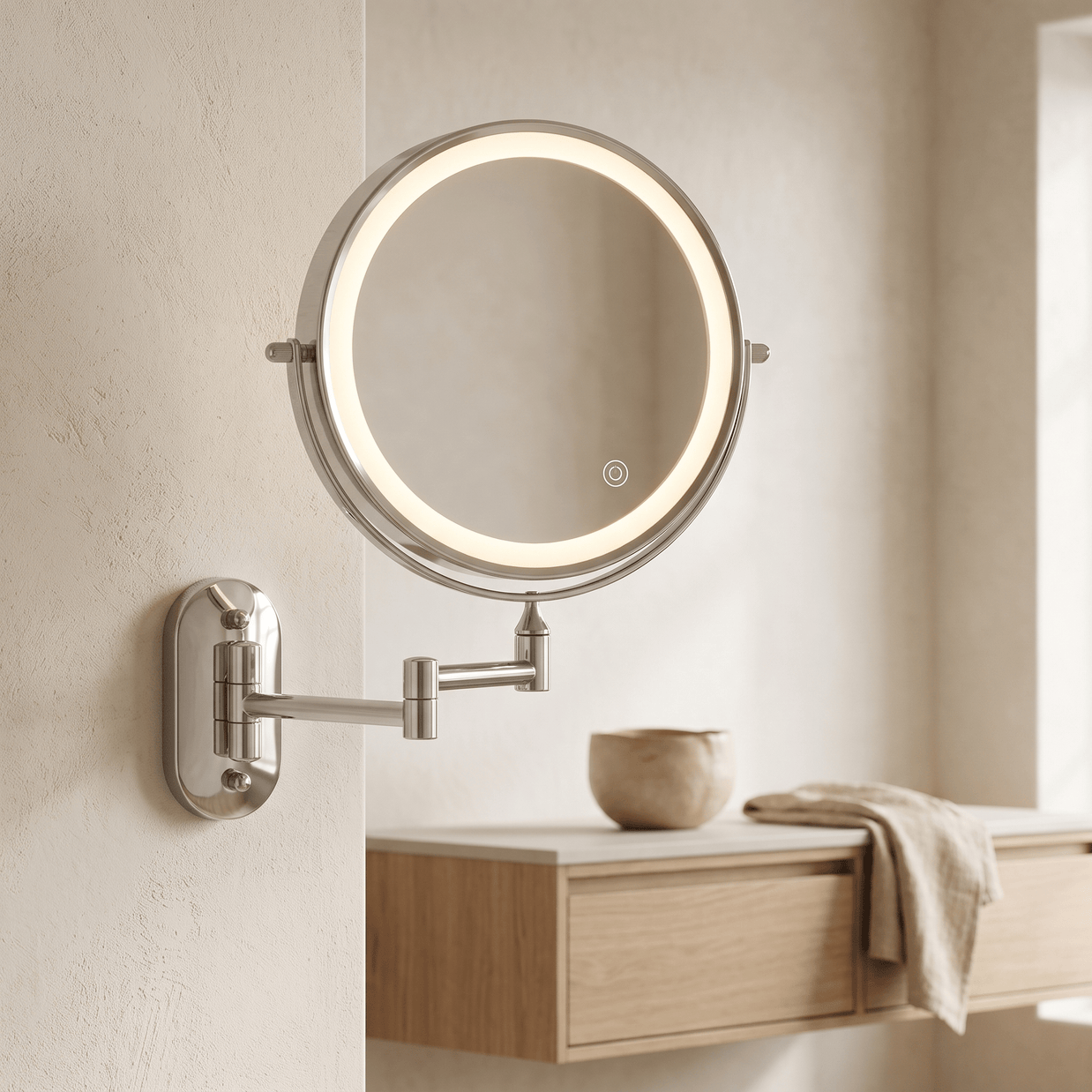 LYNN: Oplaadbare LED Wandspiegel – Vergrotend & 360° Draaibaar - Volsani