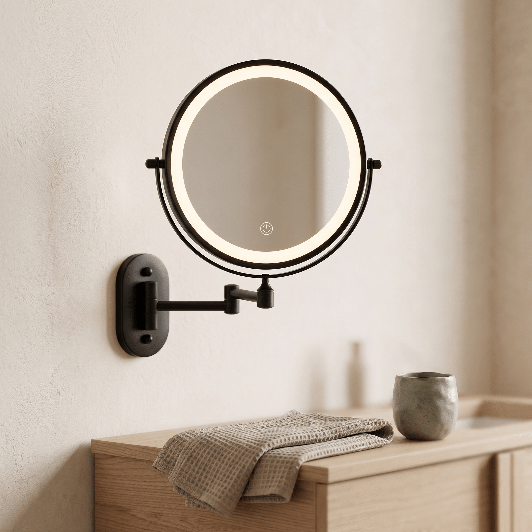 LYNN: Oplaadbare LED Wandspiegel – Vergrotend & 360° Draaibaar - Volsani