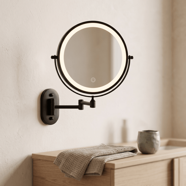 LYNN: Oplaadbare LED Wandspiegel – Vergrotend & 360° Draaibaar - Volsani
