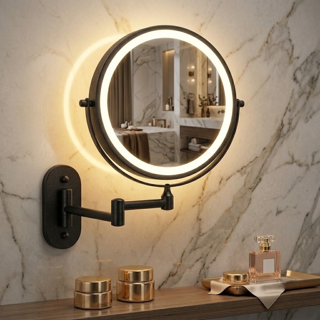 LYNN: Oplaadbare LED Wandspiegel – Vergrotend & 360° Draaibaar - Volsani