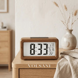 MAARTJE: Digitale Wekker met Houtlook – Thermometer & Kalender - Volsani