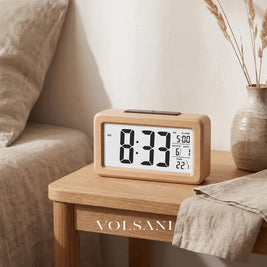 MAARTJE: Digitale Wekker met Houtlook – Thermometer & Kalender - Volsani