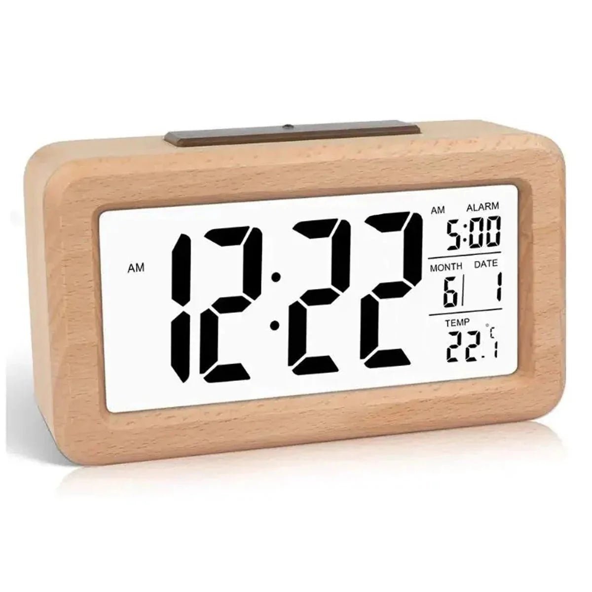 MAARTJE: Digitale Wekker met Houtlook – Thermometer & Kalender - Volsani