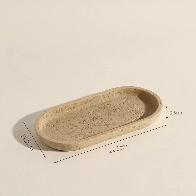 Bathroom Vanity Tray Set, Sandstone Organizer with Cup & Soap Dispenser