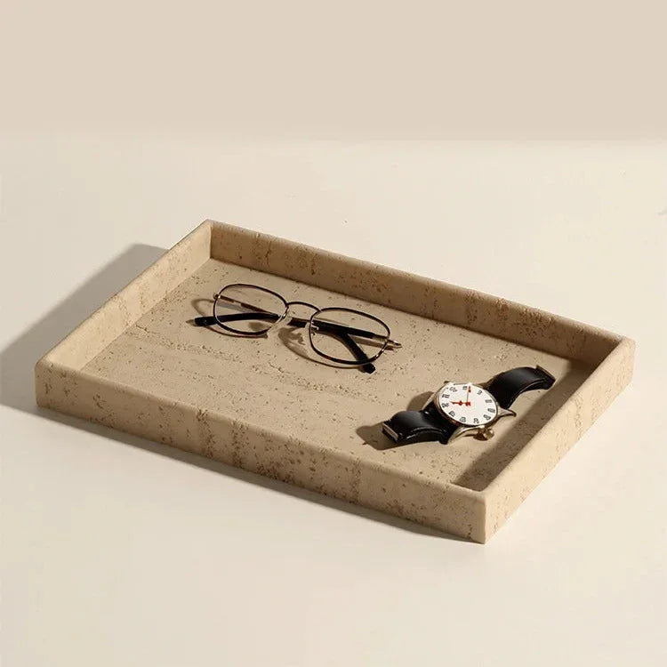 Bathroom Vanity Tray Set, Sandstone Organizer with Cup & Soap Dispenser