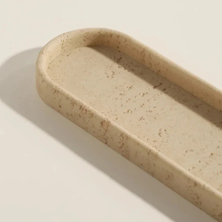 Bathroom Vanity Tray Set, Sandstone Organizer with Cup & Soap Dispenser