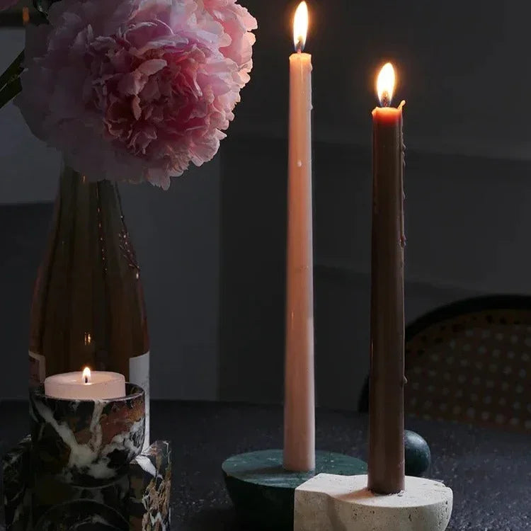 Marble Taper Candle Holder, Sculpted Stone Candlestick, 3.9-5.7in, 3 Styles
