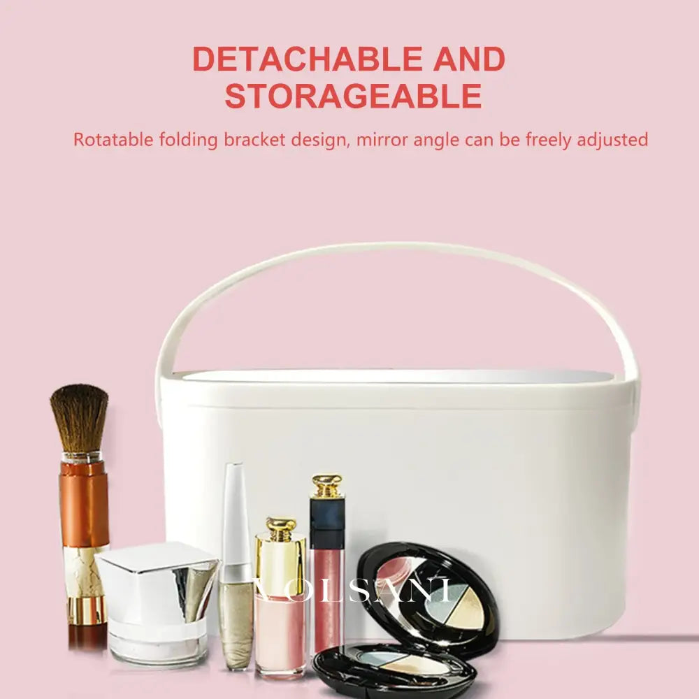 Makeup Organizer with Detachable LED Mirror Portable Vanity & Travel Case Dimmable Light 2 Colors 9.2in - Decor >