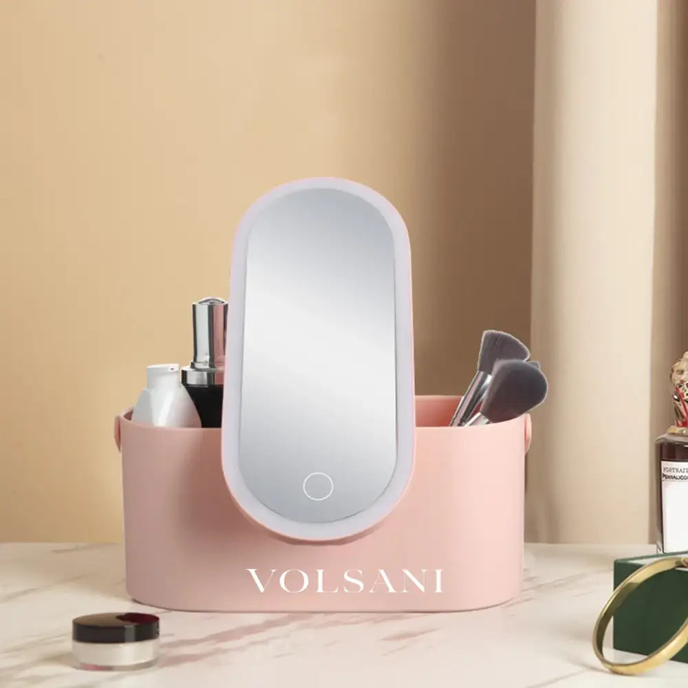Makeup Organizer with Detachable LED Mirror Portable Vanity & Travel Case Dimmable Light 2 Colors 9.2in - Decor >