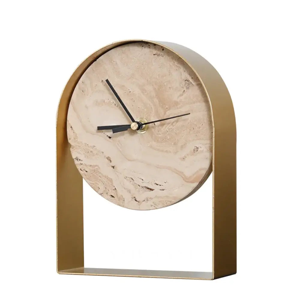 Marble Desk Clock with Metal Frame Modern Study & Bookshelf Table Clock Natural Stone Base 2 Finishes 7.9in - Decor >