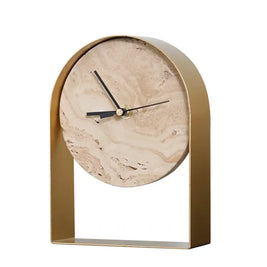 Marble Desk Clock with Metal Frame Modern Study & Bookshelf Table Clock Natural Stone Base 2 Finishes 7.9in - Decor >