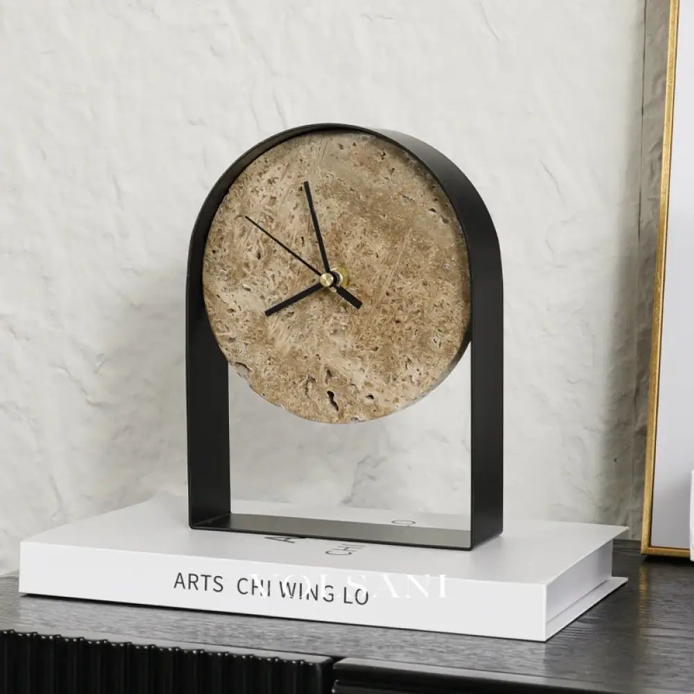Marble Desk Clock with Metal Frame Modern Study & Bookshelf Table Clock Natural Stone Base 2 Finishes 7.9in - Decor >