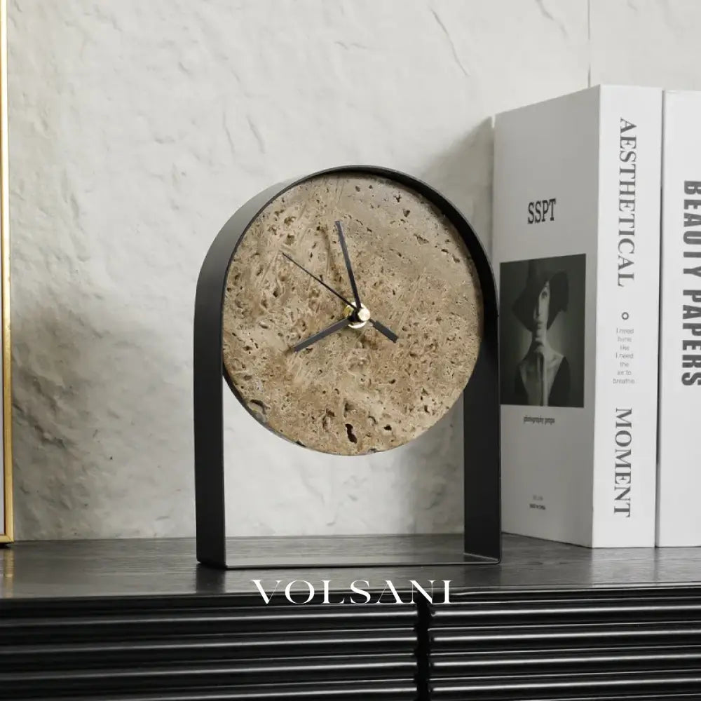 Marble Desk Clock with Metal Frame Modern Study & Bookshelf Table Clock Natural Stone Base 2 Finishes 7.9in - Decor >