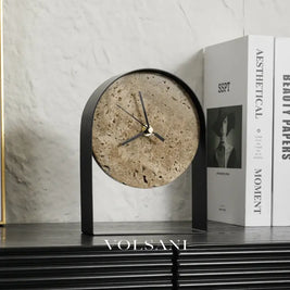 Marble Desk Clock with Metal Frame Modern Study & Bookshelf Table Clock Natural Stone Base 2 Finishes 7.9in - Decor >