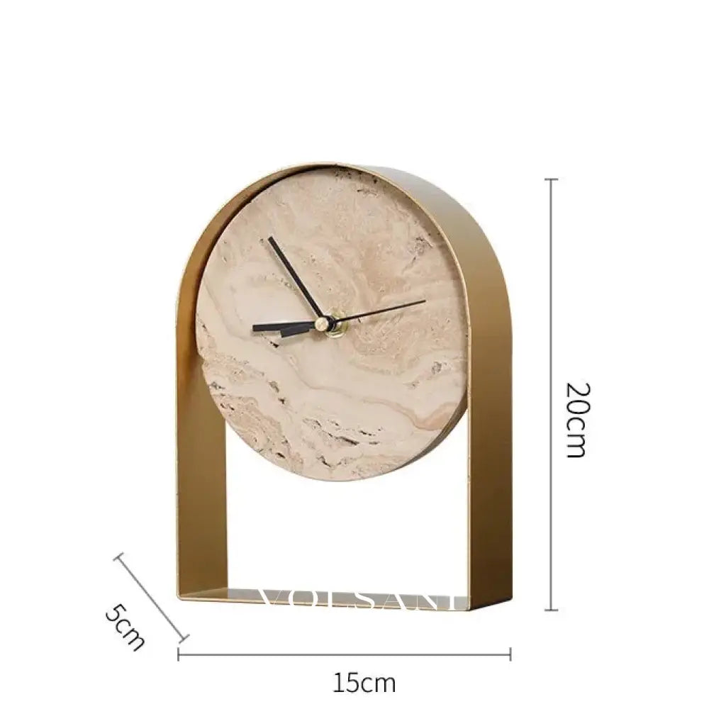 Marble Desk Clock with Metal Frame Modern Study & Bookshelf Table Clock Natural Stone Base 2 Finishes 7.9in - Gold