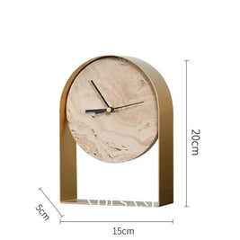 Marble Desk Clock with Metal Frame Modern Study & Bookshelf Table Clock Natural Stone Base 2 Finishes 7.9in - Gold