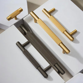 Knurled Brass Cabinet Knobs & Drawer Pulls, Modern Kitchen & Bathroom Hardware, Polished Finish, Set of 2 in 4 Colors, 2.1-8.8in
