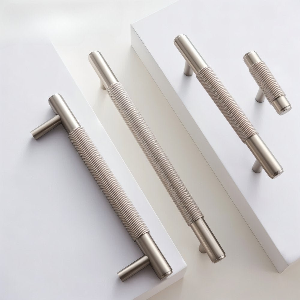 Knurled Brass Cabinet Knobs & Drawer Pulls, Modern Kitchen & Bathroom Hardware, Polished Finish, Set of 2 in 4 Colors, 2.1-8.8in