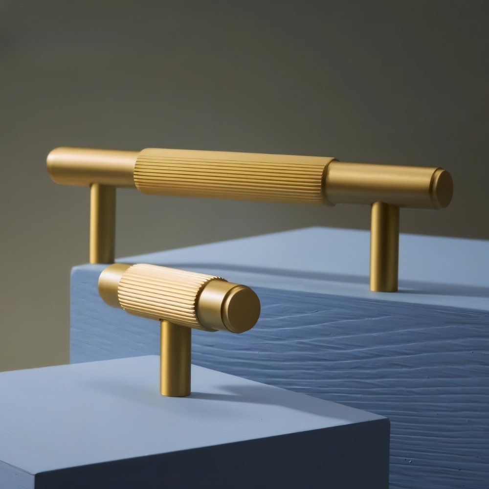 Knurled Brass Cabinet Knobs & Drawer Pulls, Modern Kitchen & Bathroom Hardware, Polished Finish, Set of 2 in 4 Colors, 2.1-8.8in