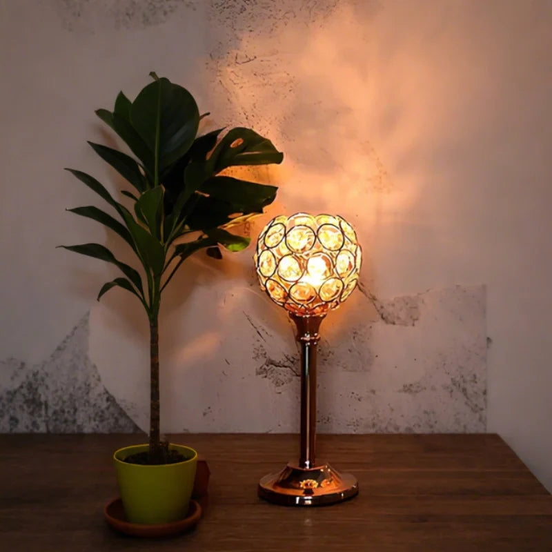 Glass Candle Holder, Crystal Look Beaded Globe on Stem, Gold or Silver