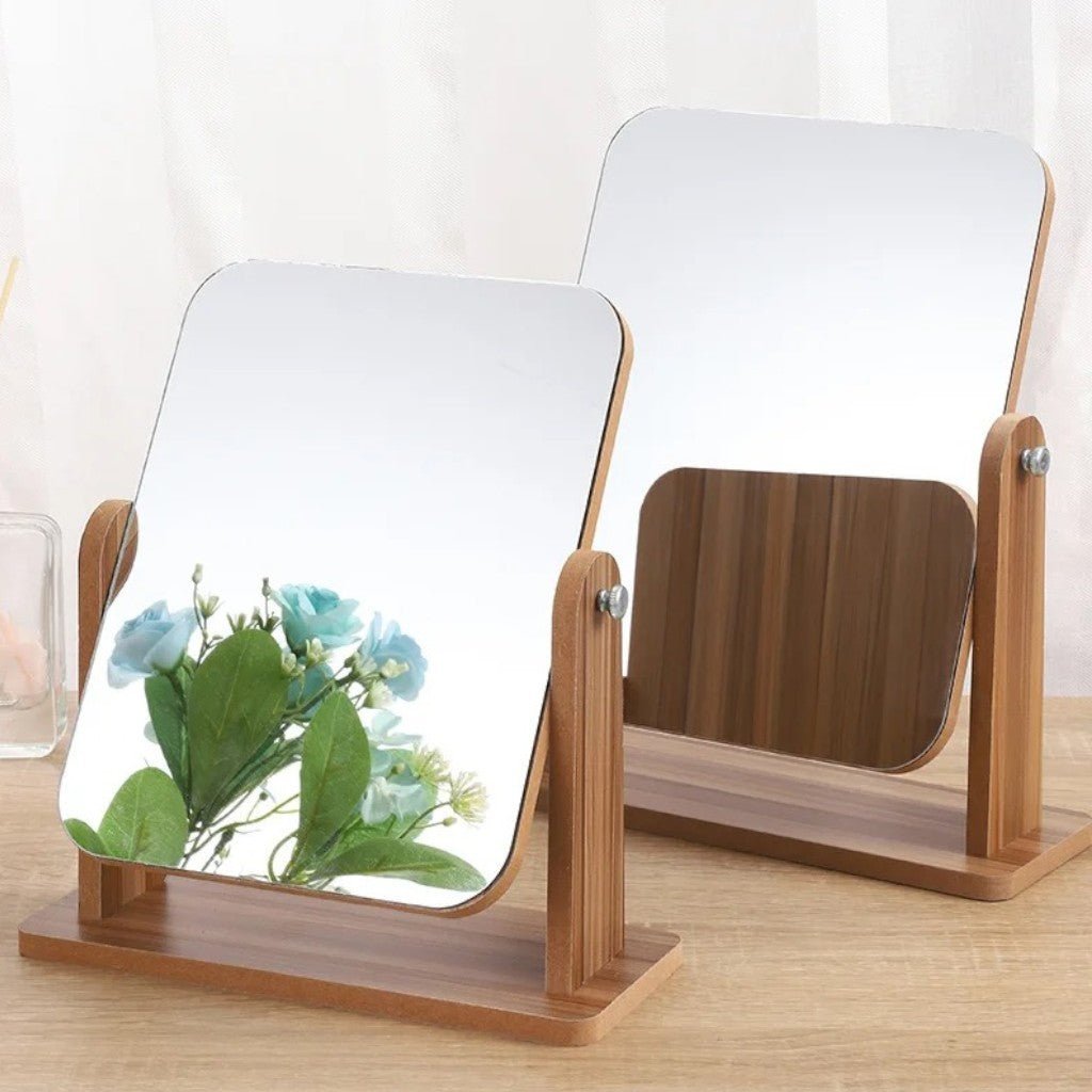 MEREL: Houten Make-upspiegel – 360° Draaibaar Tafelmodel - Volsani