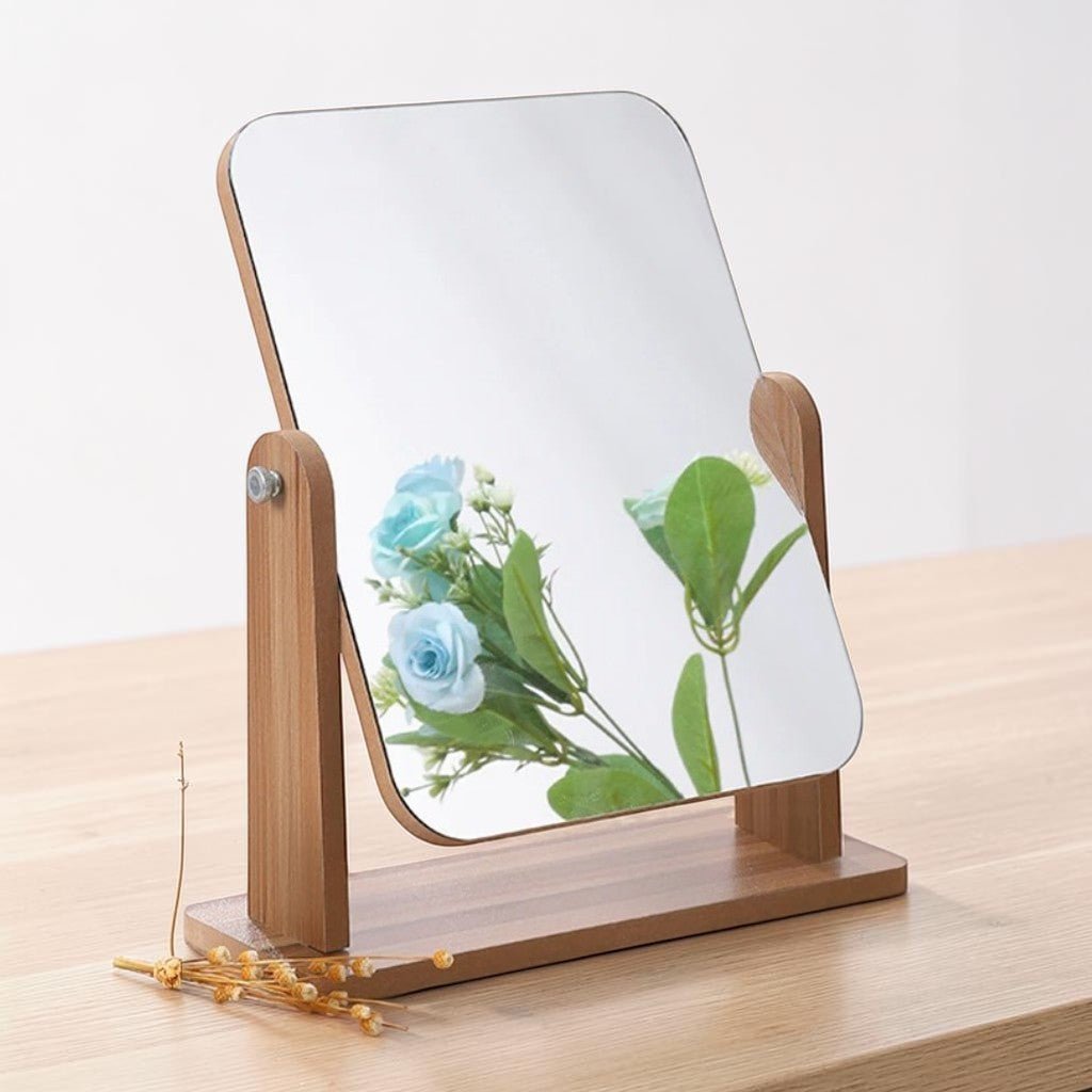 MEREL: Houten Make-upspiegel – 360° Draaibaar Tafelmodel - Volsani