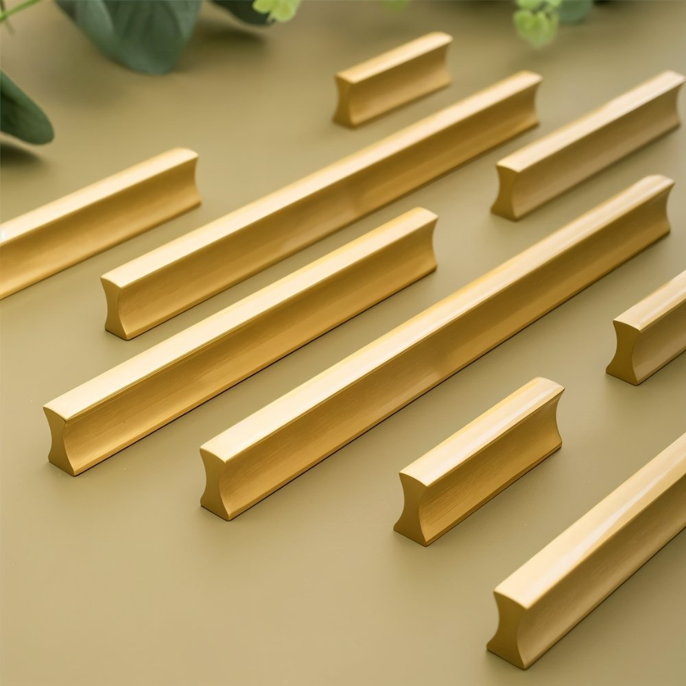 Brushed Brass Drawer Pull Bars, Minimalist Kitchen & Wardrobe Hardware, Geometric Bar Profile, Set of 2, 1.2-12.5in Hole Spacing