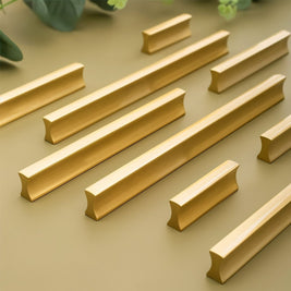 Brushed Brass Drawer Pull Bars, Minimalist Kitchen & Wardrobe Hardware, Geometric Bar Profile, Set of 2, 1.2-12.5in Hole Spacing