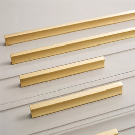Brushed Brass Drawer Pull Bars, Minimalist Kitchen & Wardrobe Hardware, Geometric Bar Profile, Set of 2, 1.2-12.5in Hole Spacing