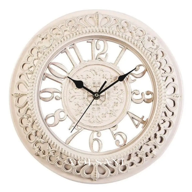 Metal Wall Clock with Open Face Vintage Living Room & Dining Room Clock Antique European Design 4 Colors 12in - White