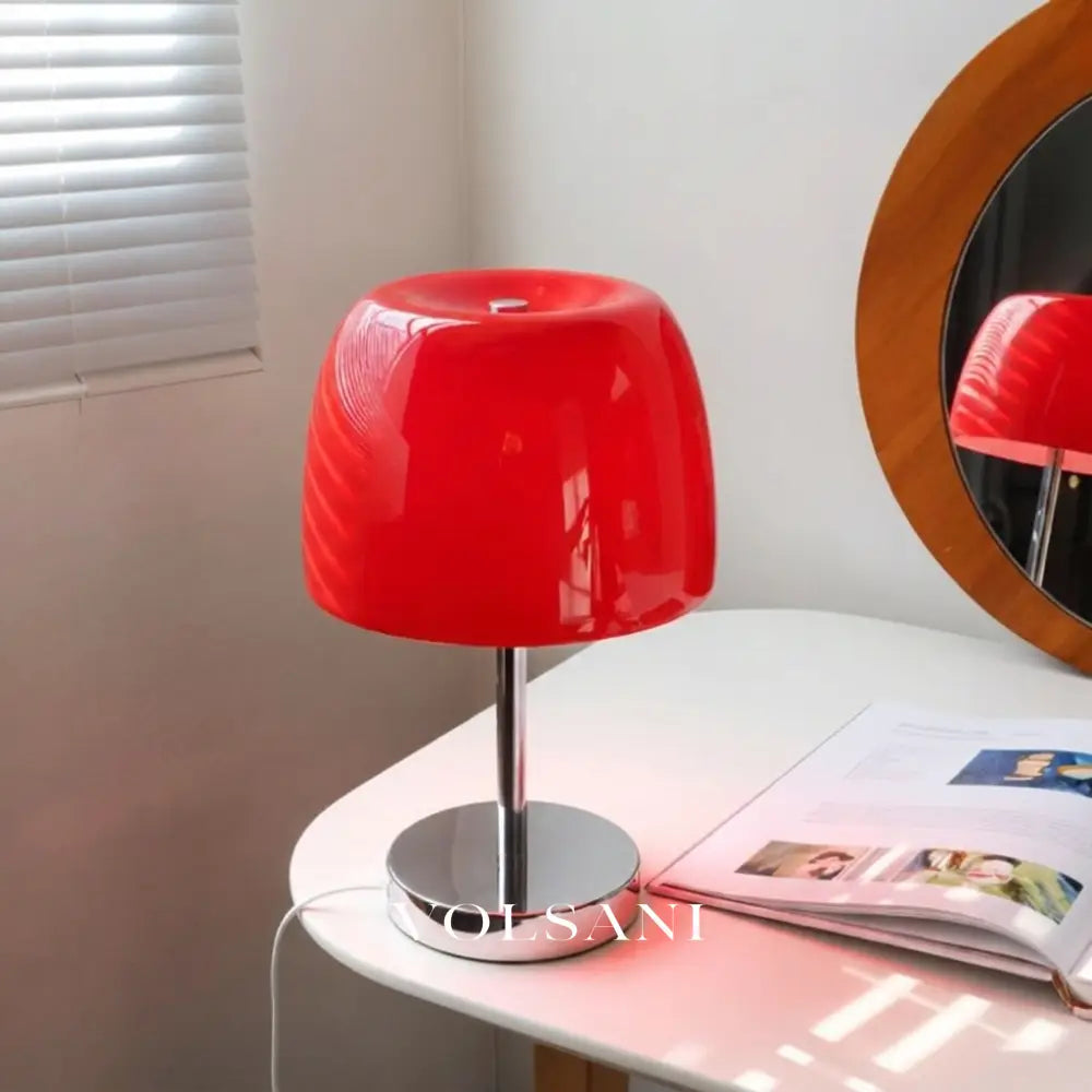 Mid Century Modern Table Lamp Glass & Chrome Bauhaus Bedside & Desk Lamp USB Powered 5 Colors 13in - Dark Orange / Warm