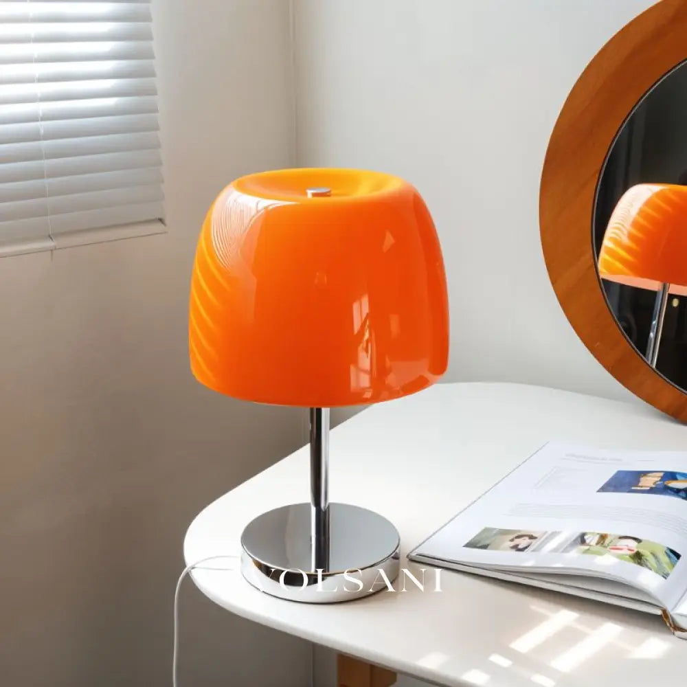 Mid Century Modern Table Lamp Glass & Chrome Bauhaus Bedside & Desk Lamp USB Powered 5 Colors 13in - Lighting > Table
