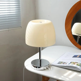 Mid Century Modern Table Lamp Glass & Chrome Bauhaus Bedside & Desk Lamp USB Powered 5 Colors 13in - Lighting > Table