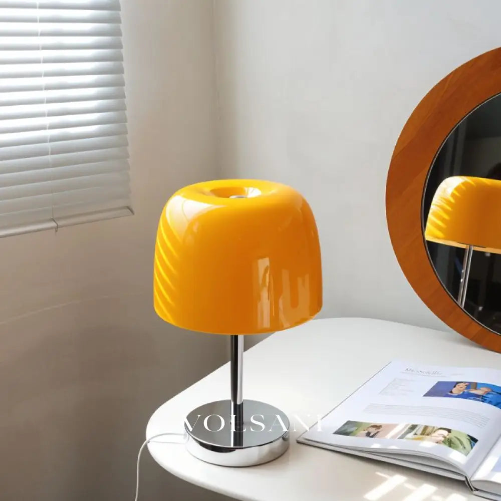 Mid Century Modern Table Lamp Glass & Chrome Bauhaus Bedside & Desk Lamp USB Powered 5 Colors 13in - Lighting > Table