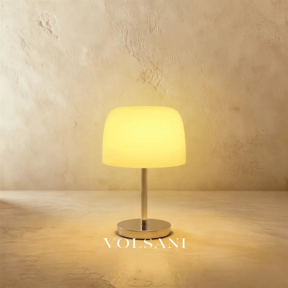 Mid Century Modern Table Lamp Glass & Chrome Bauhaus Bedside & Desk Lamp USB Powered 5 Colors 13in - Lighting > Table