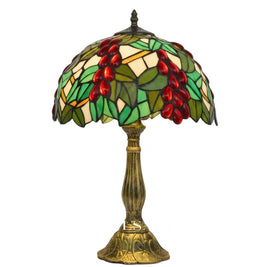 MIEKE: Vintage Tafellamp – Glas-in-lood Kap met Aluminium Voet - Volsani