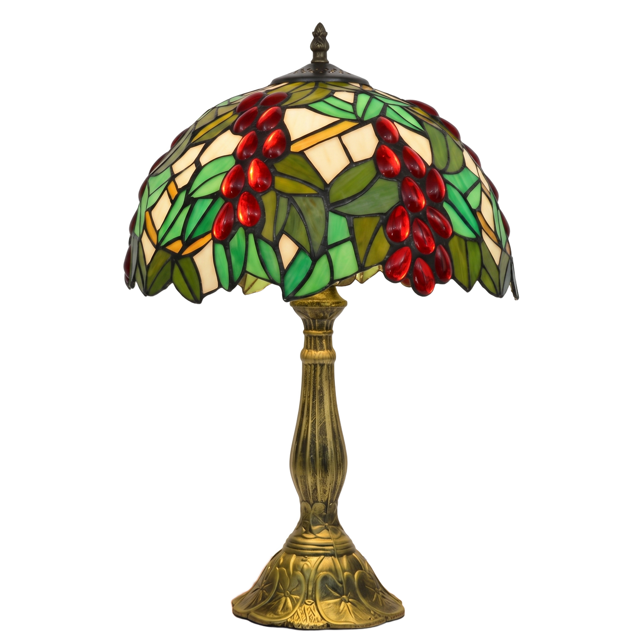 MIEKE: Vintage Tafellamp – Glas-in-lood Kap met Aluminium Voet - Volsani
