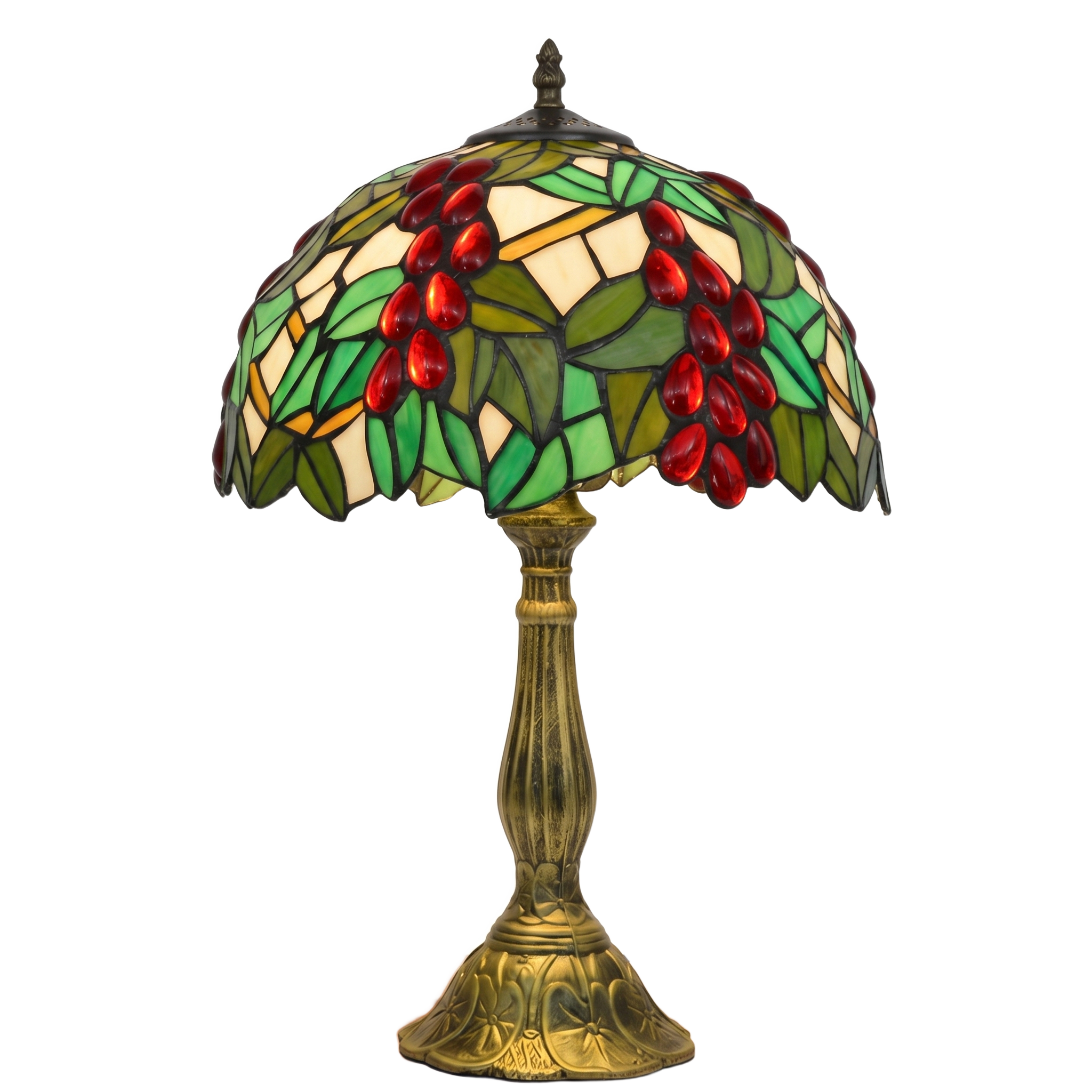 MIEKE: Vintage Tafellamp – Glas-in-lood Kap met Aluminium Voet - Volsani