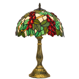 MIEKE: Vintage Tafellamp – Glas-in-lood Kap met Aluminium Voet - Volsani